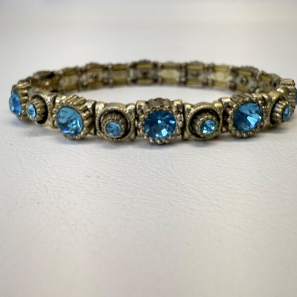 Blue Rhinestone‎ Stretch Bracelet Silver-Tone Retro Vintage Look Classic - Picture 7 of 7